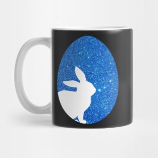 Easter Bunny Silhouette in Blue Faux Glitter Easter Egg Mug